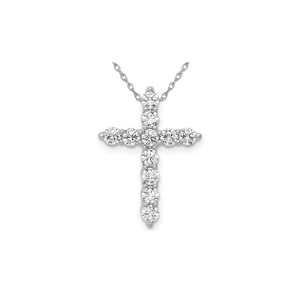 3/4 Carat (Ctw) Diamond Cross Pendant Necklace in 14K White Gold with Chain for Women