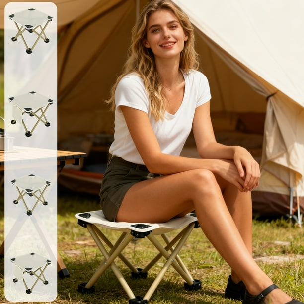 Silla de camping Asiento plegable portátil al aire libre | Marco duradero de acero inoxidable, blanco | Diseño Plegable Ligero | Múltiples tamaños | Cómodo, fácil de llevar | Relájate en la playa
