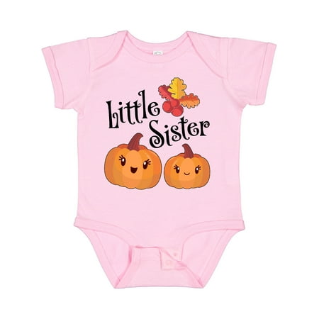 

Inktastic Little Sister Pumpkins with Fall Leaves Gift Baby Girl Bodysuit