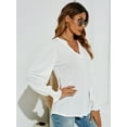 thumbnail image 2 of LOMON Women's Casual Puff Long Sleeve Tunic Tops V-Neck Pleated Flare Blouse T-Shirts with Smocked Cuffs, 2 of 7