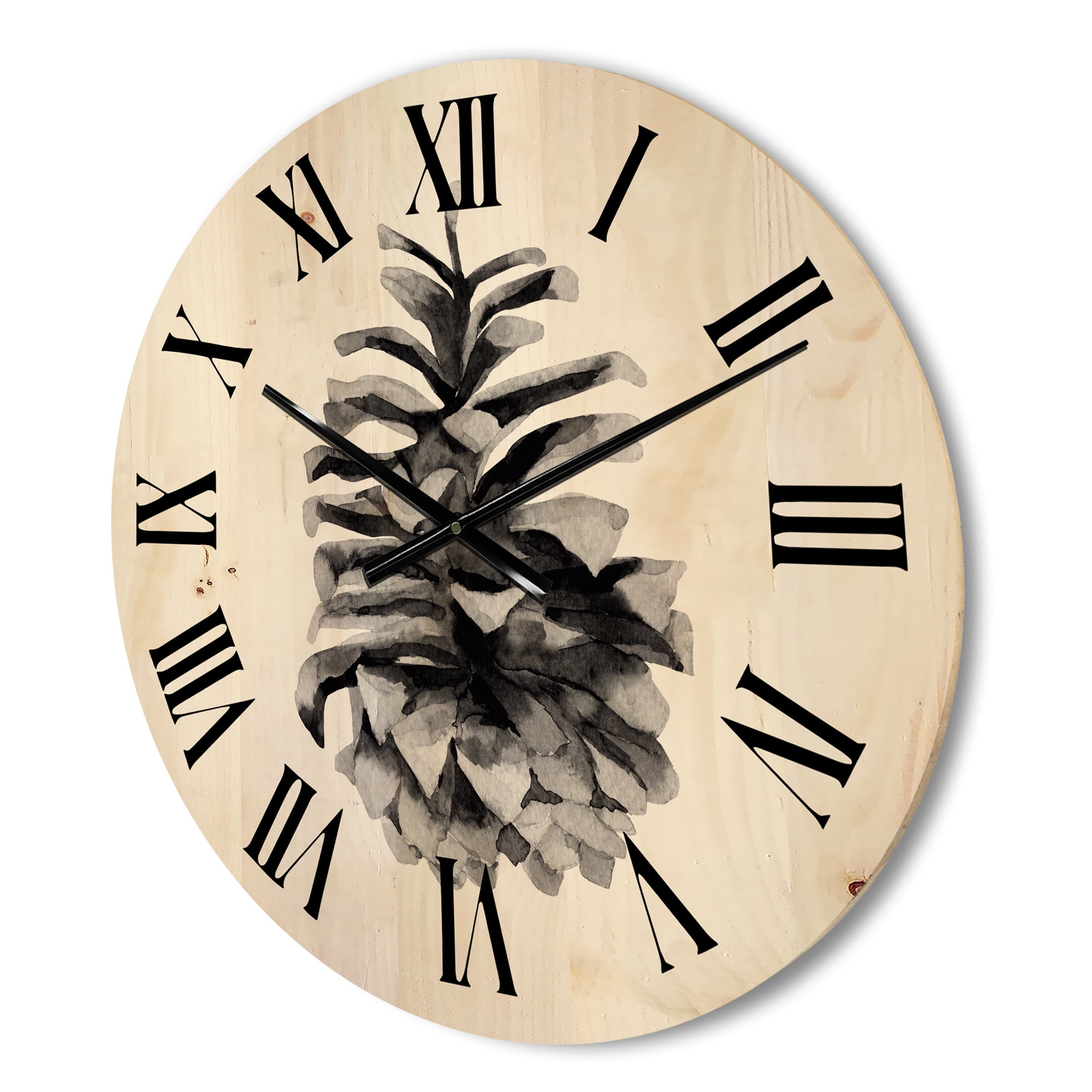 Designart 'Conifer Cone Black and White' Traditional Wood Wall Clock