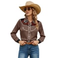 thumbnail image 5 of Western Shirts for Women Cowgirl Cowboy Button Down Tops Floral Print Long Sleeve Snap Outfits Spring Fall Brown M, 5 of 5