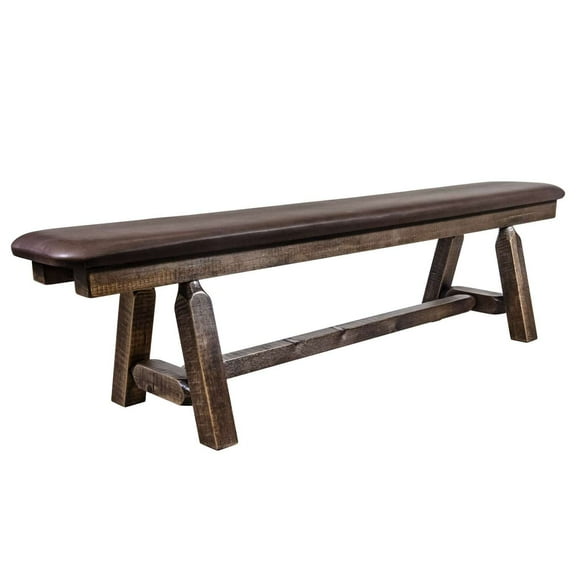 Homestead Collection Plank Style Bench, Stain & Clear Lacquer Finish, 6 Foot w/ Saddle Upholstery