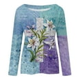 thumbnail image 4 of IROINID Rabais Hauts à Manches Longues pour Femmes T-Shirt Ample Col Rond Imprimé Blouse d'Automne Chandail, Bleu Ciel, 4 of 5