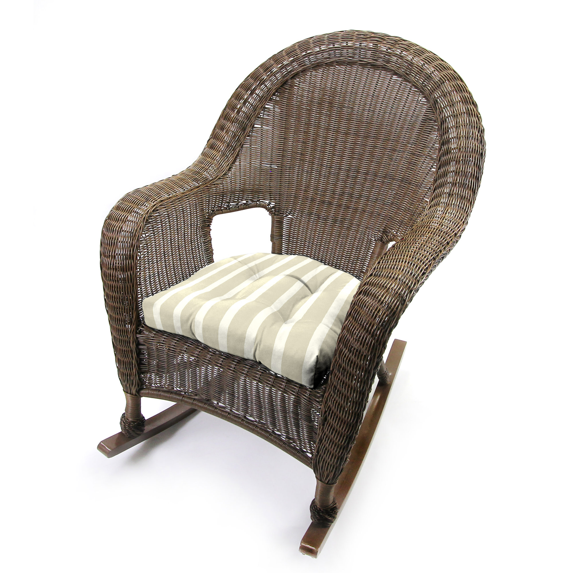 Jordan Manufacturing Sunbrella 18" x 18" Shore Linen Natural Stripe Square Tufted Contoured Outdoor Wicker Seat Cushion (2 Pack)
