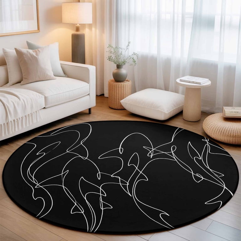 Round Rugs 4Ft, Black Striped Shark Round Area Rug Washable Indoor