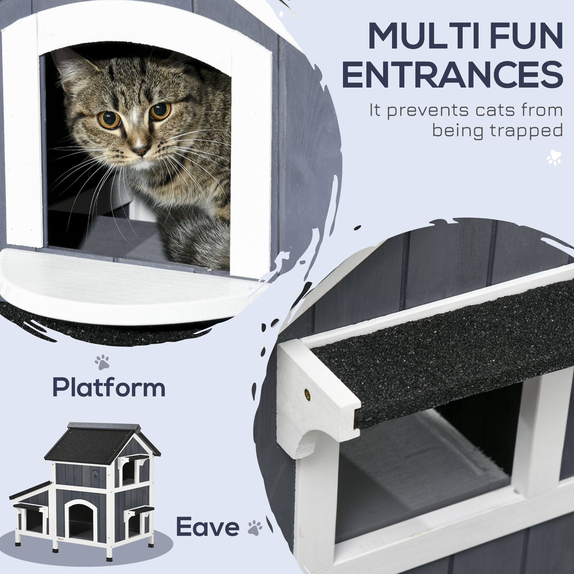 PawHut Outdoor Cat House w/ Flower Pot, Weather Resistant Roof, Window