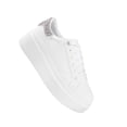 thumbnail image 2 of LUCKY STEP Fashion Chunky Faux Leather Sneakers Low Top Casual Shoes,White/Silver Rhinestone,Womens, 2 of 7