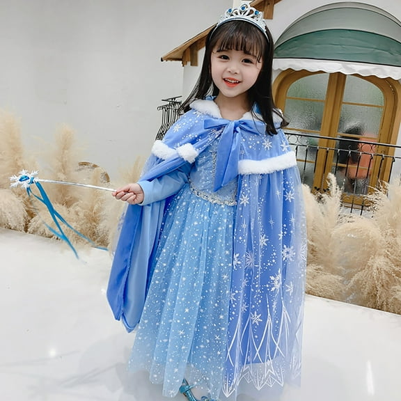 Fur Princess Hooded Cape Cloaks Costume for Girls Dress Up