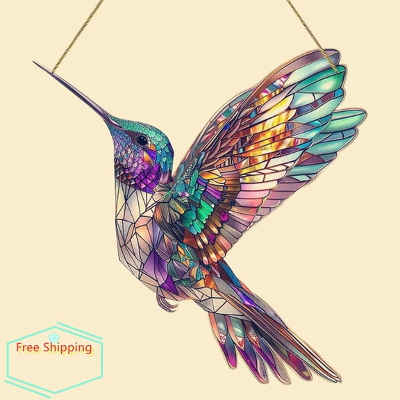 Spirit Birds Hummingbird Suncatcher for Windows Hanging Cute Acrylic Stained Glass Window Hanging Outdoor Garden Gifts for Bird Lovers Christmas Decoration Bird Sun Catchers Indoor Window