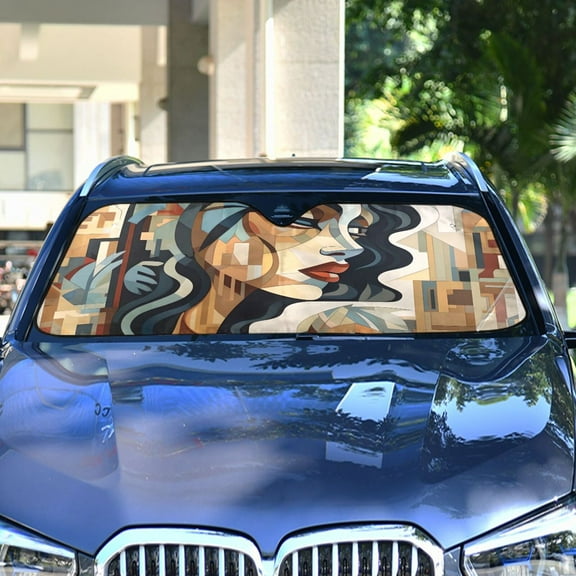 Women in Brown Automotive Front Car Windshield Sun Shade Reflector Foldable for Front Fit for Cars Truck SUVs