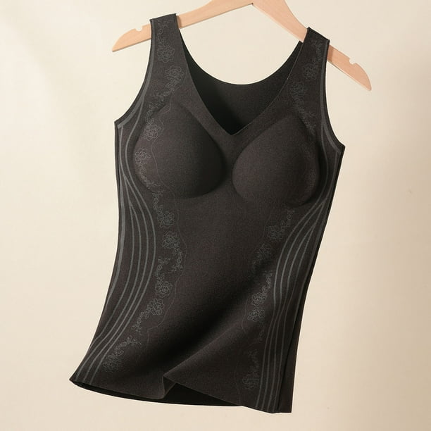 Ropa interior térmica para mujer, de poliéster, con cuello redondo, almohadilla para el pecho, cálida y calefactora.