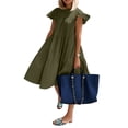 thumbnail image 4 of Summer Dresses for Women Sundress Sleeveless Ruffle Sleeve Round Neck Loose Short Flowy Pleated Mini Babydoll Dress, 4 of 4