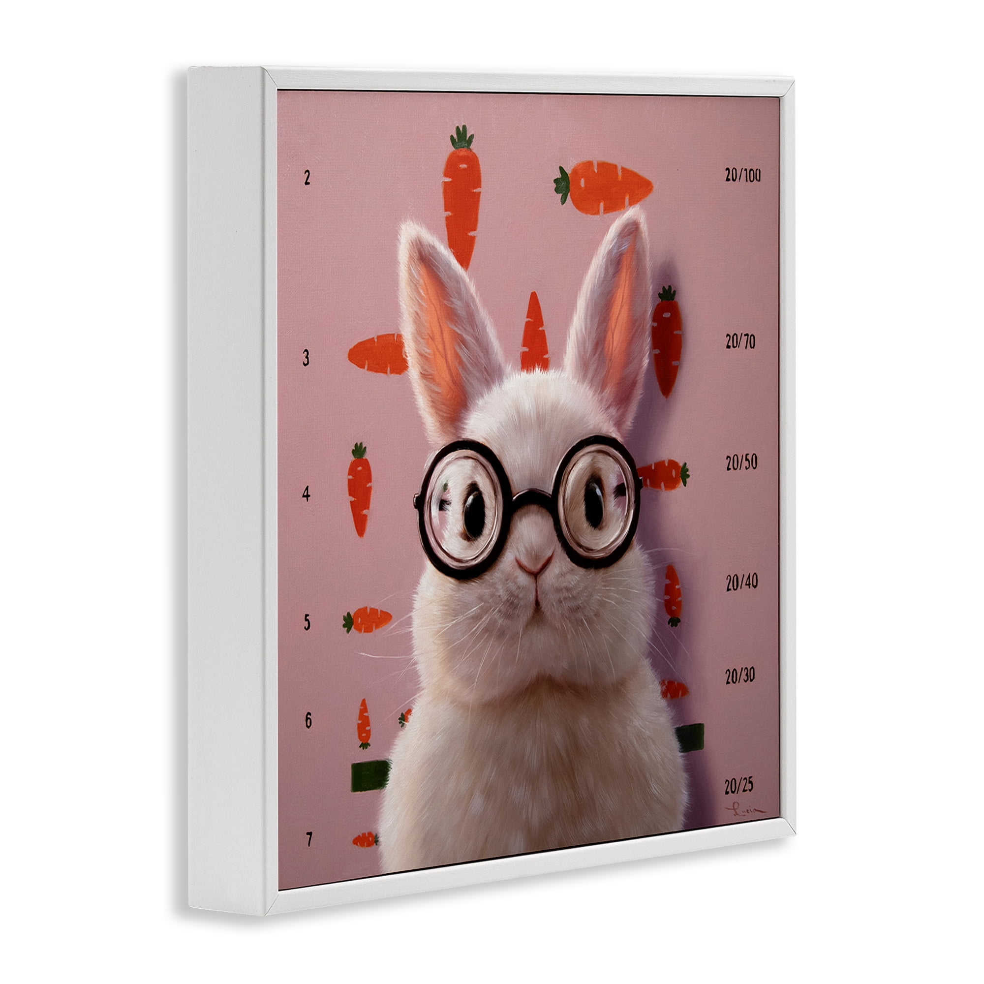 Bunny & Carrots Eye Exam White Framed Giclee Art, design by Lucia Heffernan