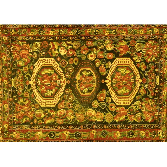 Ahgly Company Machine Washable Indoor Rectangle Medallion Yellow Traditional Area Rugs, 4' x 6'