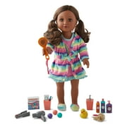 My Life As Rainbow Robe & Pink Nightgown, Iridescent Foil Slippers and Bathroom Accessory Set Bundle for 18" Dolls, 21 Pieces