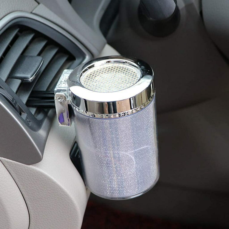EIMELI Auto Car Ashtray Portable with LED Colorful Light Lighter Ashtray  Smokeless Smoking Stand Cylinder Cup Holder (Silver) 