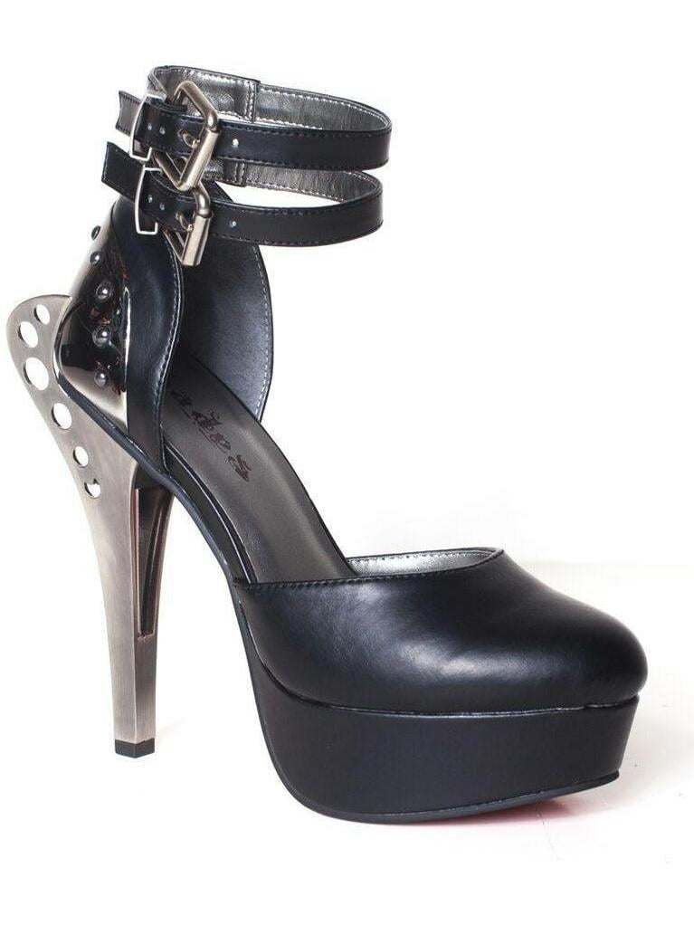 Hades Shoes H-Crescent Pump With Double Ankle Straps 7 / Black ...