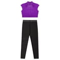 thumbnail image 3 of inlzdz Girls Shiny Gymnastics Shirt Crop Top with Athletic Leggings Figure Skating Dancewear Purple&Black 6, 3 of 6