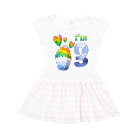 

Inktastic I m 3 Cute Rainbow Unicorn with Stars and Hearts Gift Toddler Girl Dress