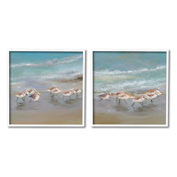 Stupell Sandpipers Flock Summer Beach Sand Animals & Insects Painting White Framed Art Print Wall Art, Set of 2