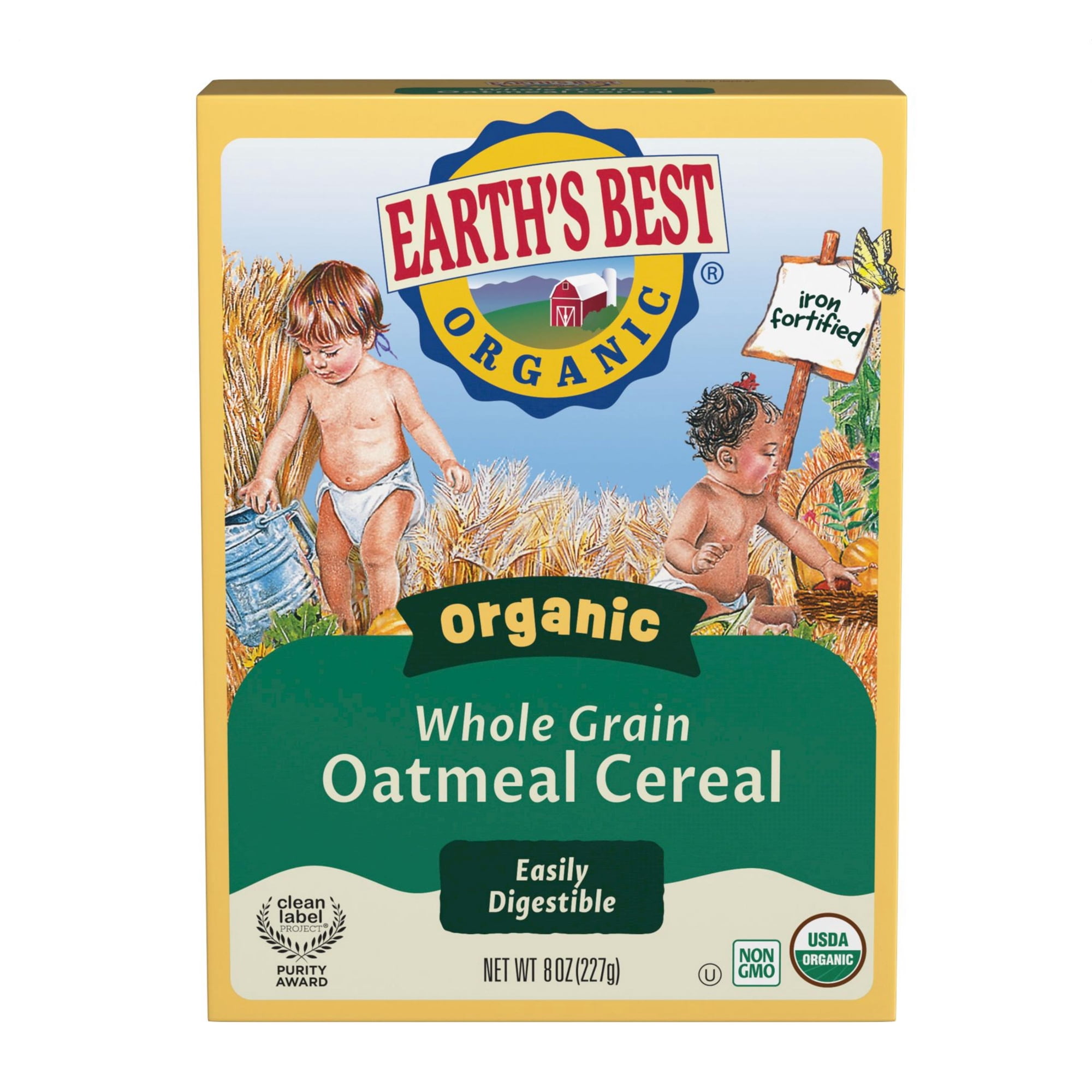 Earth's Best Organic Whole Grain Oatmeal Baby Infant Cereal 4+ Months, Clean Label , Non-GMO, Iron Fortified, 8 oz Box