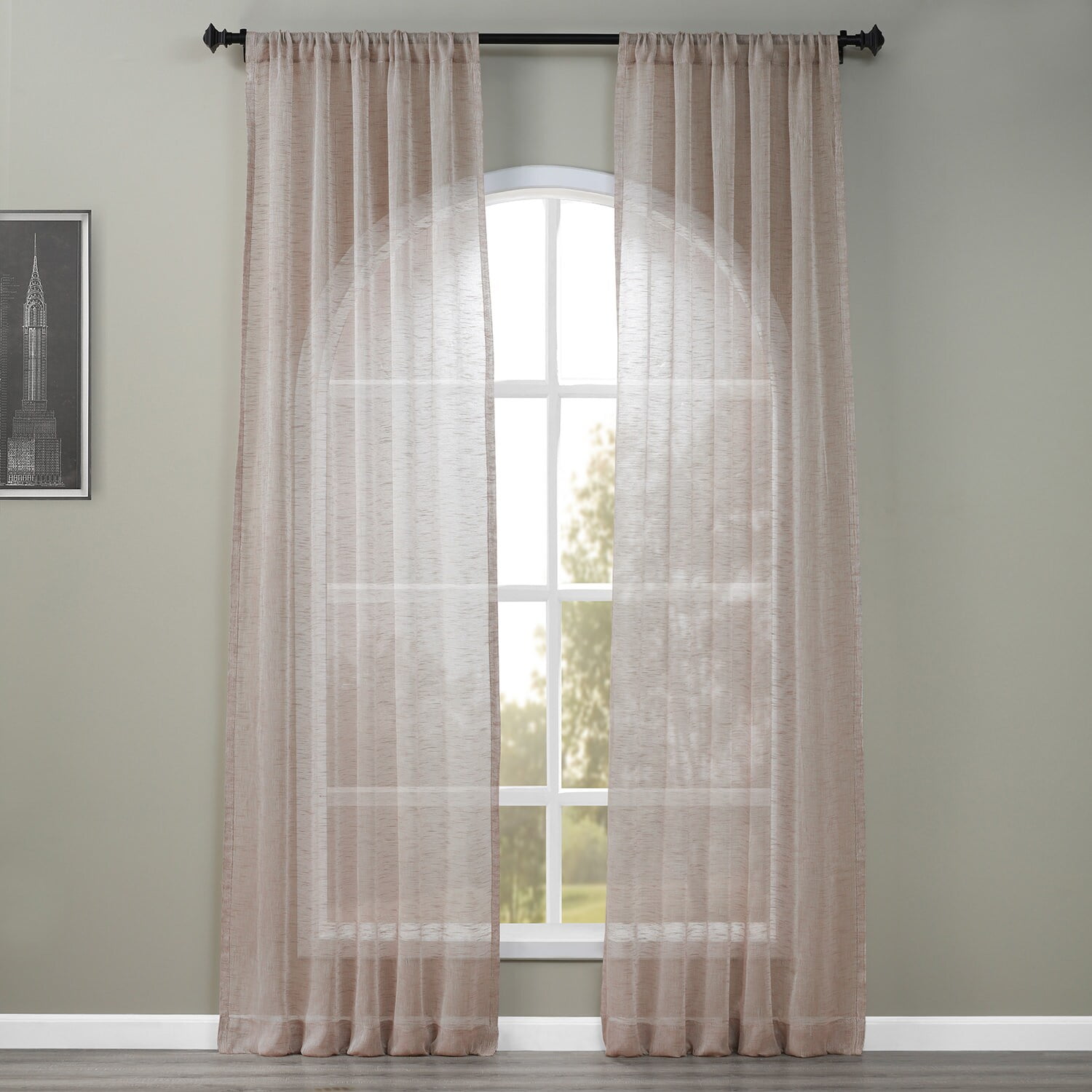Open Weave Cinder Grey Linen Sheer (1 Panel), Open Weave Cinder Grey, 50W X 108L