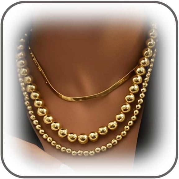 Trendy Layered Beaded Snake Chain Necklace for Women, Statement Chunky Multi Layer Round Ball Beads Necklaces Collar Choker Christmas Jewelry Gift Accessories