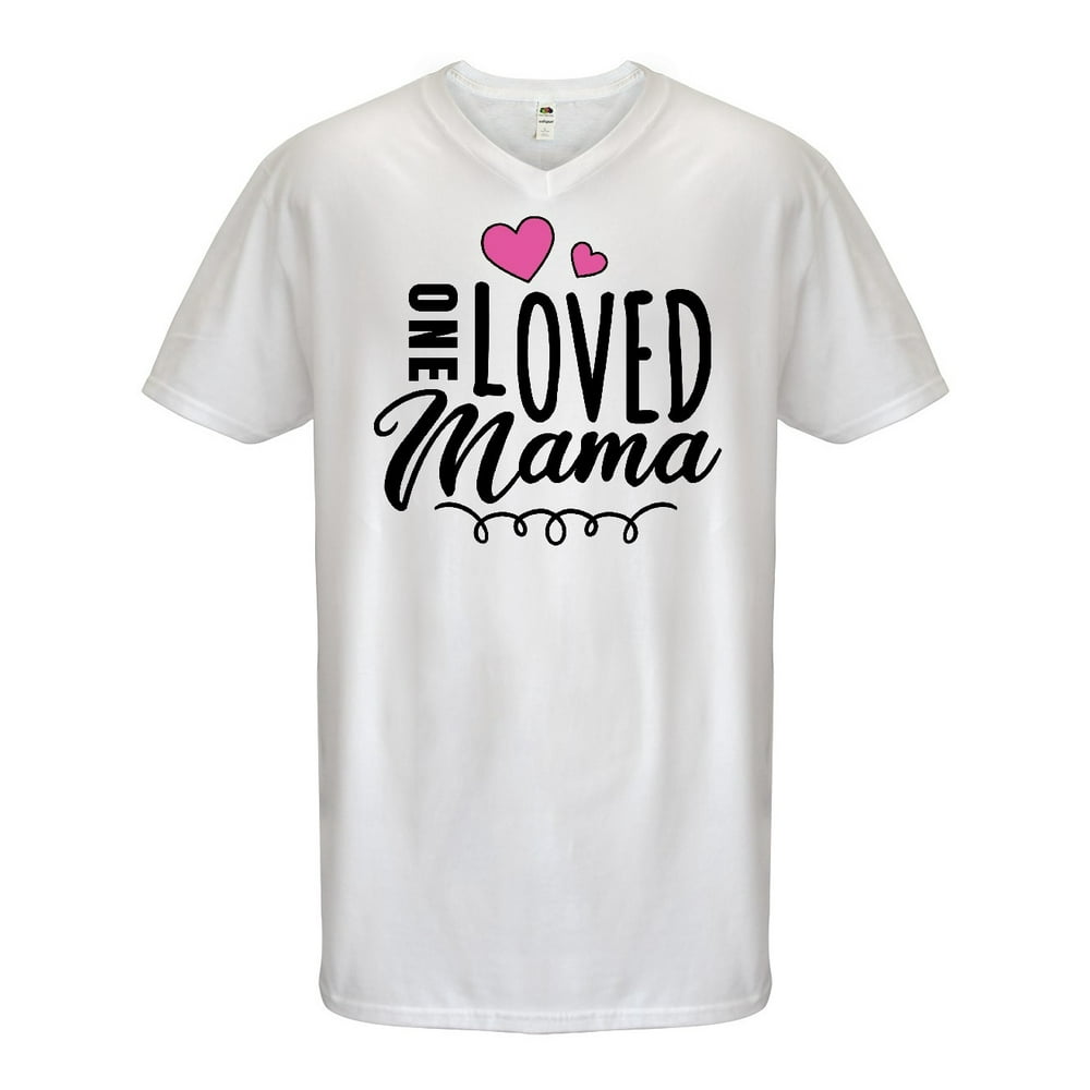 INKtastic - Valentine's Day One Loved Mama with Hearts Men's V-Neck T ...