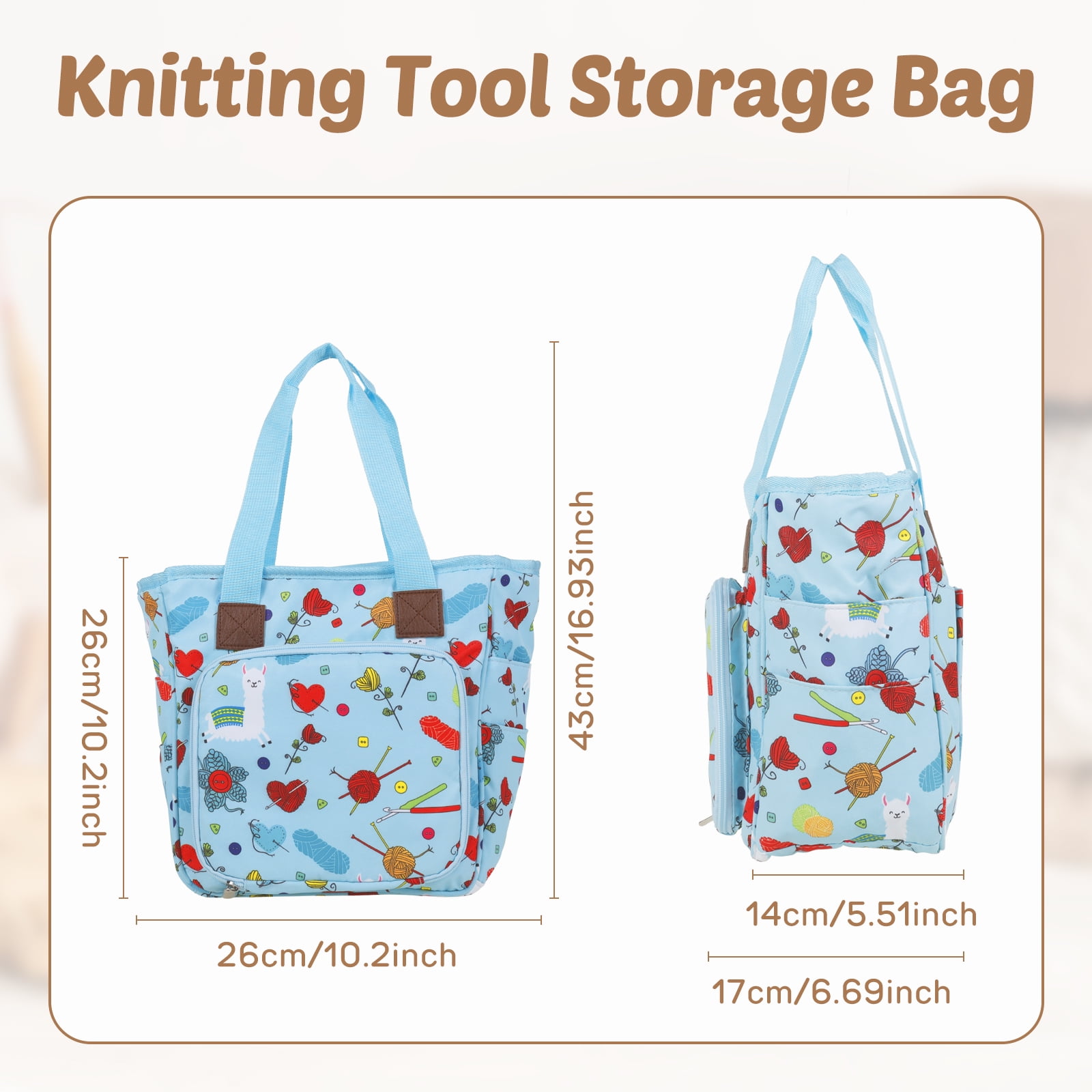 Threns Crochet Yarn Storage Bag Large Capacity Travel Knitting Bag Portable Oxford Cloth Wool Tote Organizer with Multi Pocket for Knitting Needle Crochet Hook