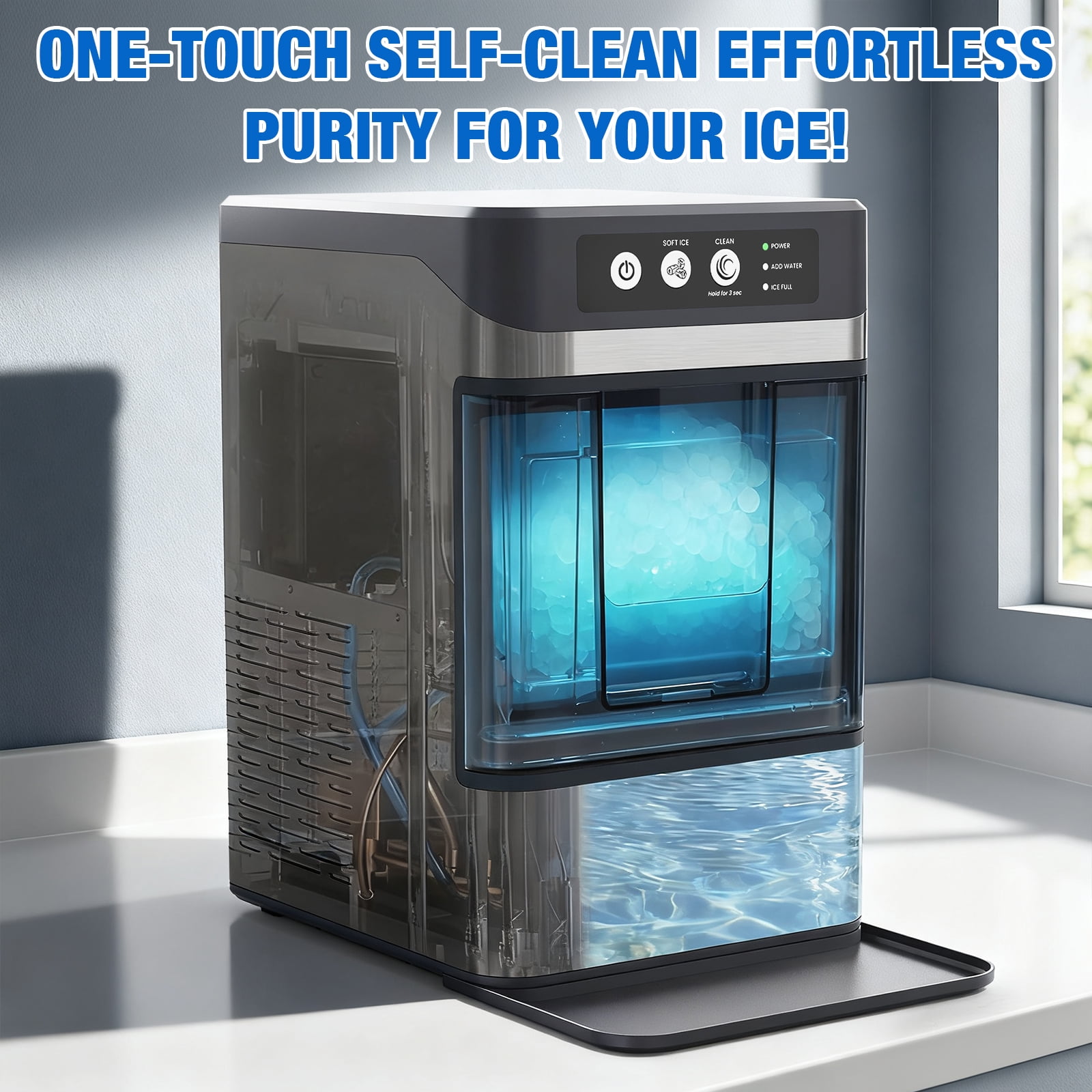 Advwin Nugget Ice Maker Countertop ,41lbs per Day Portable Chewable Ice Machine Ready in 6 Minutes with Self Cleaning