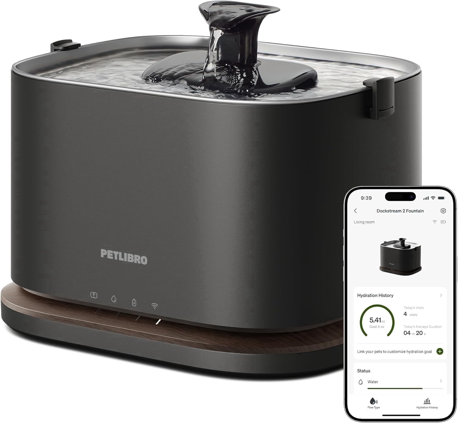 PETLIBRO ドリンクウォーターファウンテン 2 黒 PETLIBRO Rechargeable Indoor/Outdoor Cat Water Fountain, 2.5L BPA