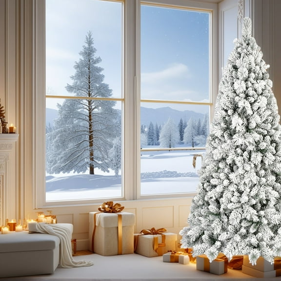 Barara King Artificial Christmas Tree, Xmas Trees,Artificial 7Ft Flock Christmas Tree with 1060Pvc/Hard Needle Mixed Branch Tips