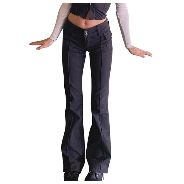 Womens Pants Casual Low Waist Flare Long Trousers With Classic Pockets Cargo  Pants 