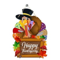 Luoshdecor Thanksgiving Give Thanks Turkey Front Door Sign, Fall Paper Turkey Thankful Wreath Hanging Sign for Outdoor Outside Porch
