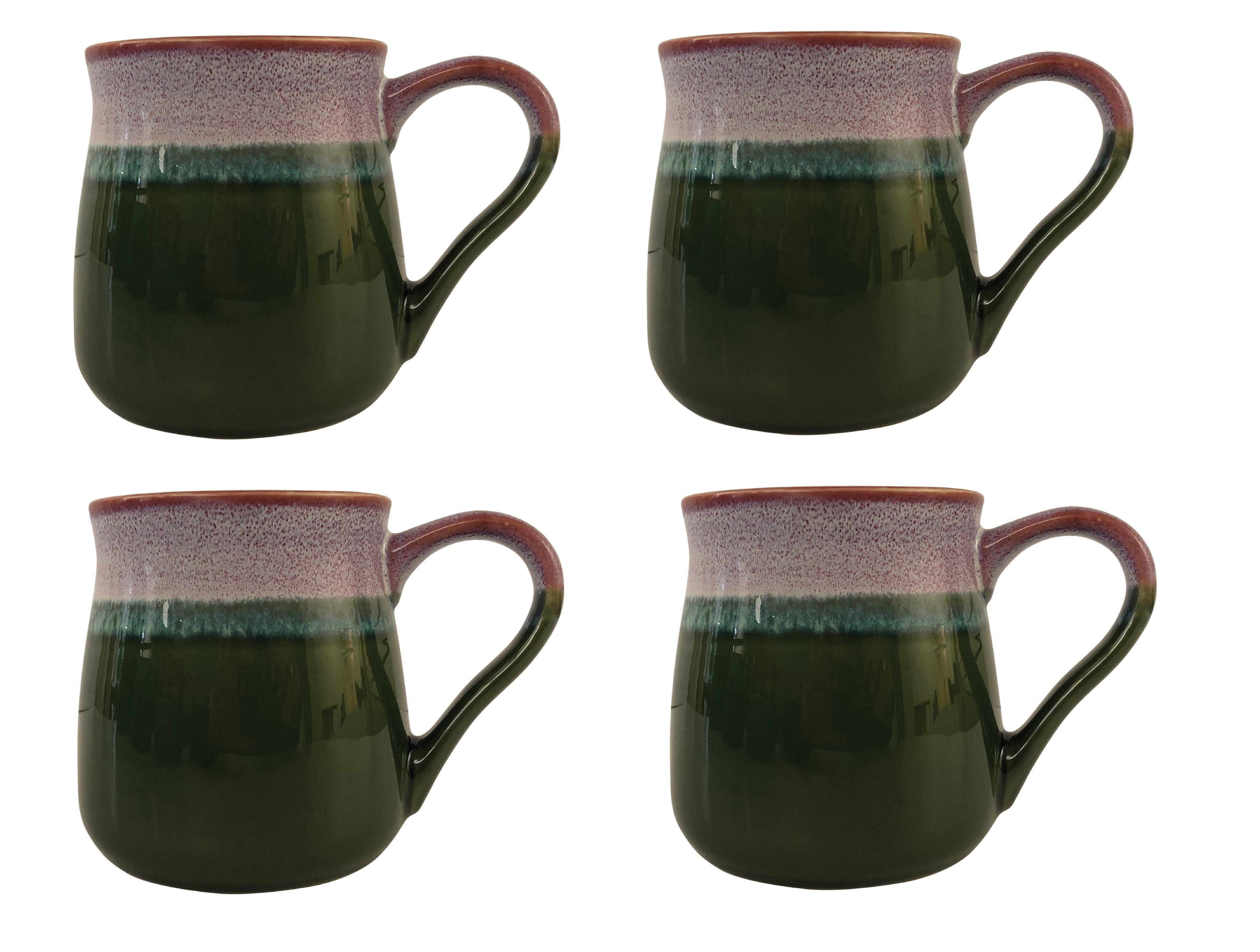 Multi Green Reactive Glaze Belly Mugs 24oz, Set of 4