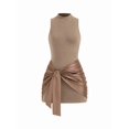 thumbnail image 3 of Women Sleeveless Bodycon Mini Tank Dresses with Ruched Wrap Tie Cover Up Skirts Camel Color XS, 3 of 7