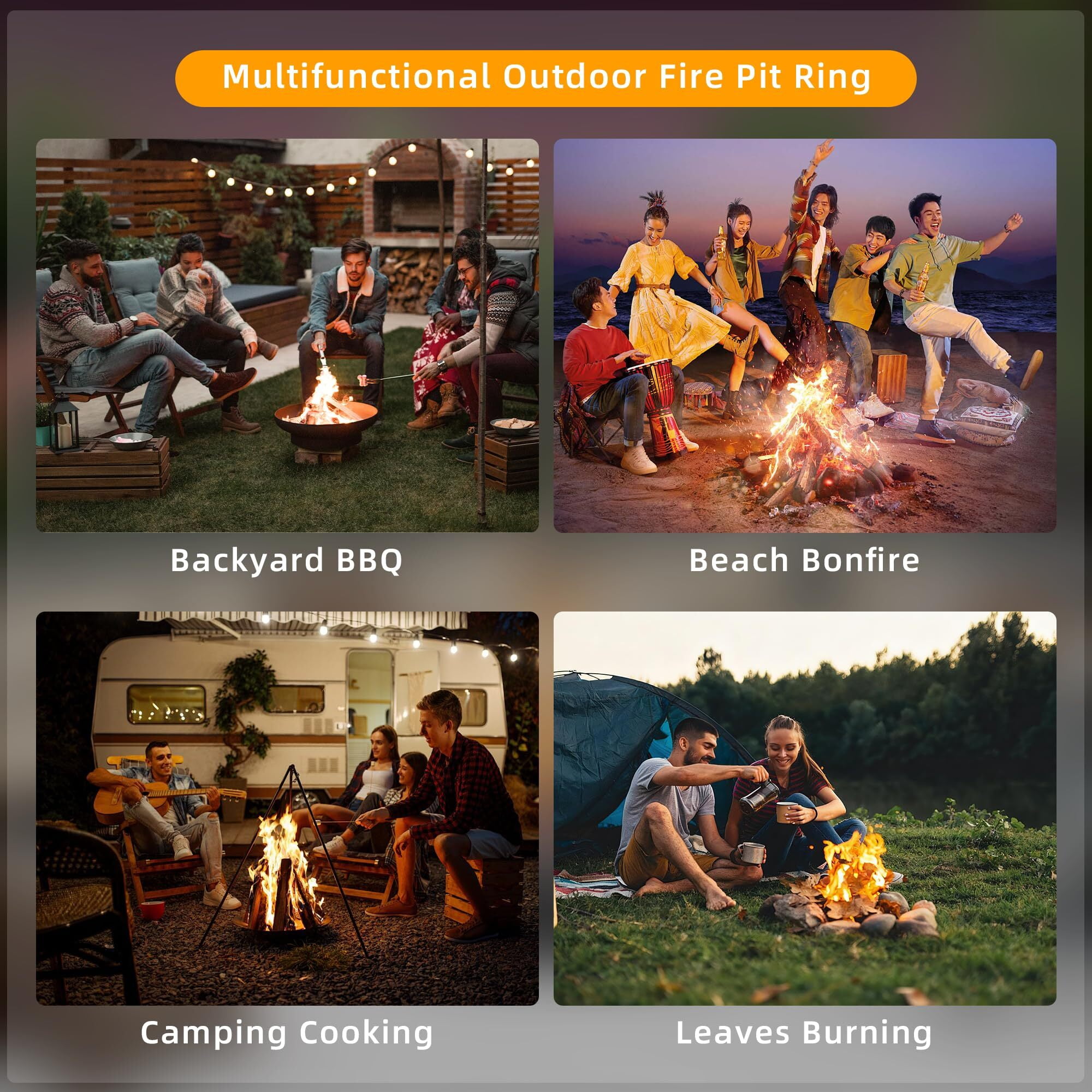 48" Smokeless Fire Pit Ring, Heavy Duty Metal Fire Ring for DIY Outdoor Fire Pits, Above or In-Ground Use for Patio Backyard, Black-a