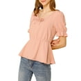 thumbnail image 6 of INSPIRE CHIC INSPIRE CHIC Women's Peplum Elastic Waist Scoop Neck Puff Sleeve Blouse XS Coral Pink, 6 of 7