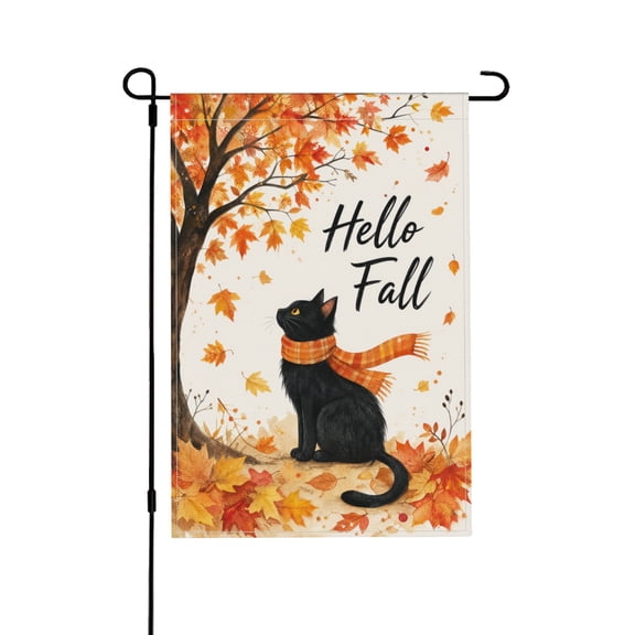 Garden Flag Autumn Black Cat Fall Leaves Outdoor Decor 12X18 Inch