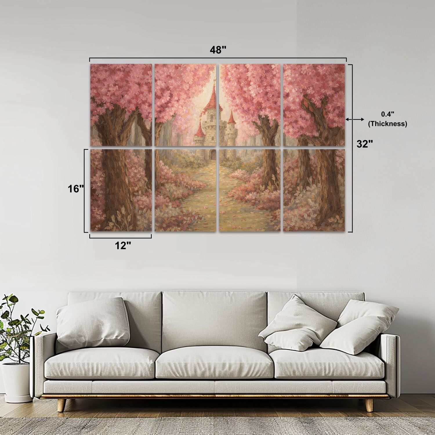 Rustic Farmhouse 8 Pack Art Acoustic Panels Sound Absorbing Fantasy landscape magic fairy tale princess castle Decorative Soundproof Wall Panels Self Adhesive for Nursery Game Room Bedroom 48"x32"