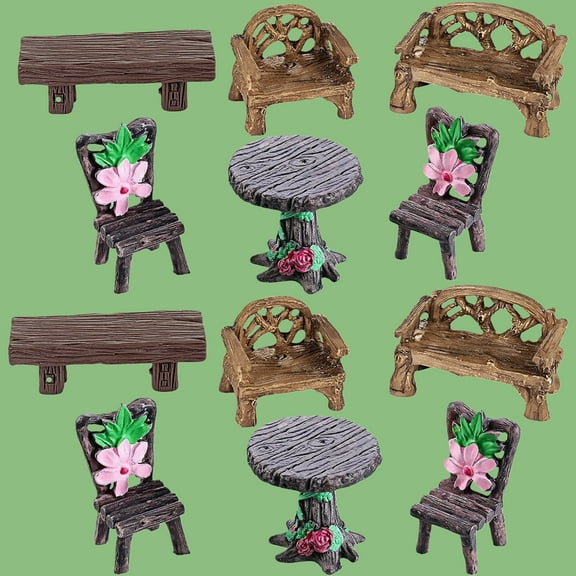 WuPing 12 Pcs Resin Miniature Garden Furnitures, Dollhouse Accessories, Home Micro Landscape