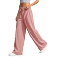 thumbnail image 5 of ClodeEU Women Drawstring Elastic Waist Wide Leg Sweatpants,Casual Loose Pants Pink,Women's Plus L, 5 of 5