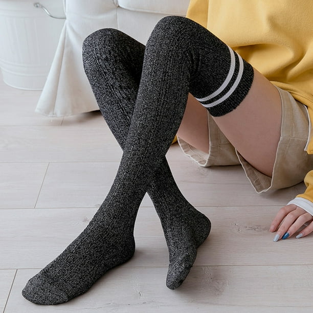 Flmtop Women Color Block Striped Thigh High Knitted Long Socks Over The Knee  Stockings 