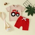 thumbnail image 2 of Huesdet Baby Boy Summer Clothes Set - Short Sleeve Letter T-Shirt and Stretch Shorts Toddler Outfit(Red,0-6 Months), 2 of 9