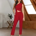 thumbnail image 4 of 2 Piece Sets for Women Casual Women's Spring Outfits Clothing Set Female V-Neck Sleeveless Tops Pants Sets Trousers Pant Style S_686 Women's Tracksuits Red S, 4 of 8