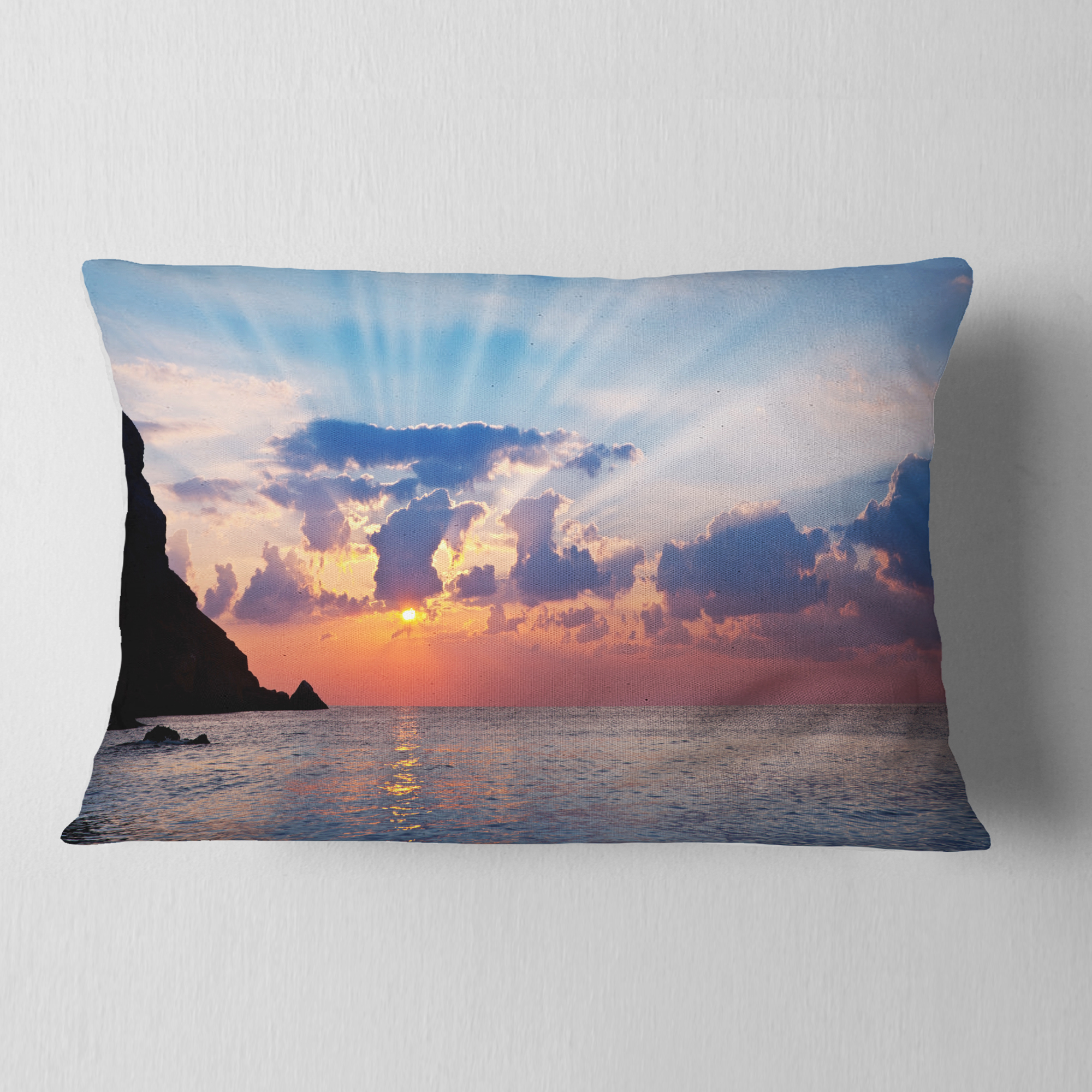 Designart Beautiful Raising Sun and Mountains - Landscape Printed Throw Pillow - 12x20