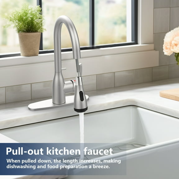 Kitchen Faucet with Pull Down Sprayer and 4 Spraying Modes Brushed Nickel Commercial 1 or 3 Hole Kitchen Faucets with Locking Buckle for Farmhouse Rv Bar Sinks