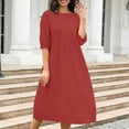 thumbnail image 2 of Sundress, Linen Cotton Casual With Pockets Elegant Short Sleeve Sundress For Beach Wedding Guest Party Plus Size Maxi Dresses Red Cocktail Women Spring Dresses Shirt Dresses (M, Saffron) ZMTing, 2 of 5