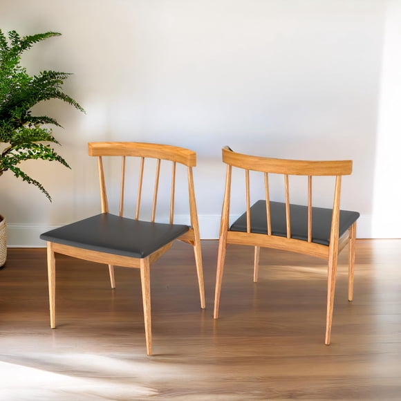 Fohfurniture FOH Set de 2 Sillas de Comedor de Madera con Asiento Tapizado , Estilo Nórdico Mid-Century, Sillas sin Brazos para Cocina y Restaurante